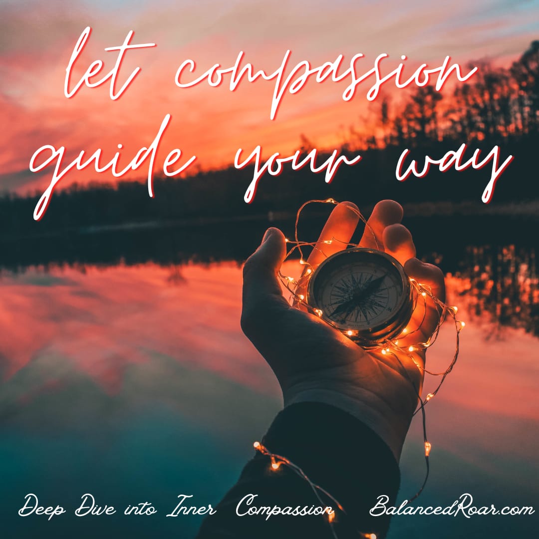 let compassion guide your way, image of hand holding compass with sunset lake behind