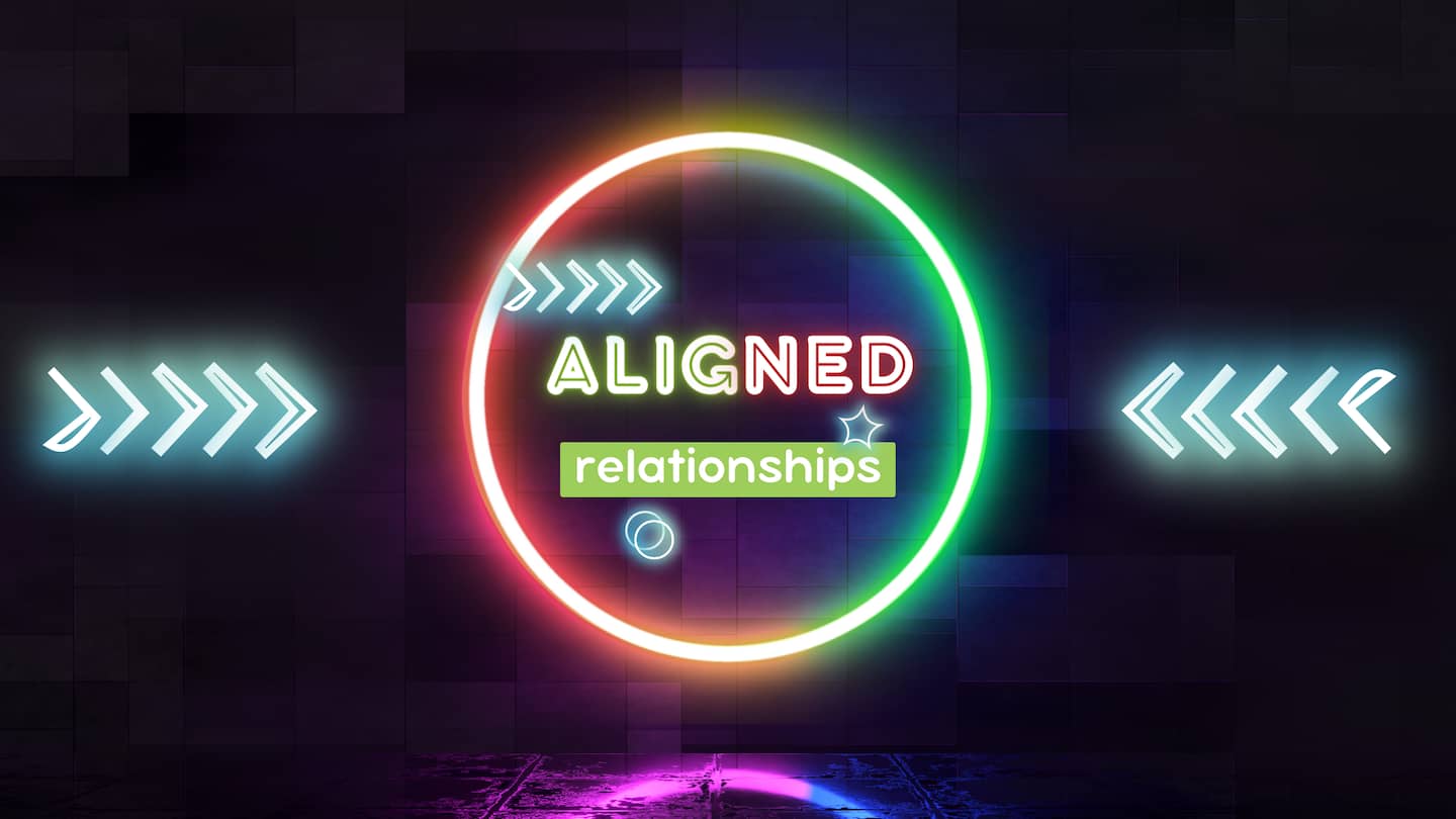 aligned relationships on neon background